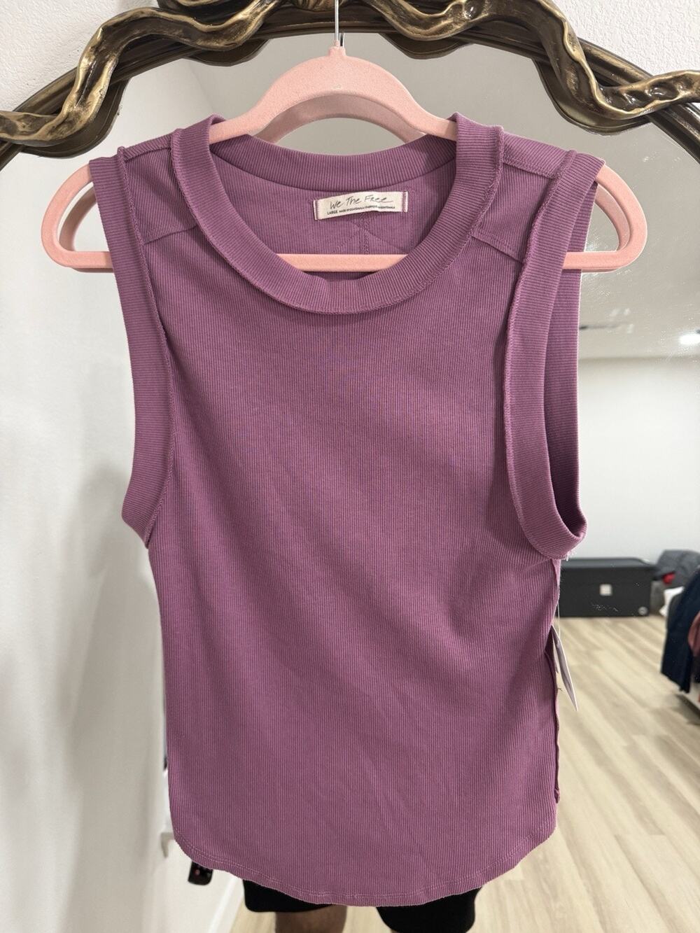 NWT We The Free Women’s Size Large Pink Ribbed Casual Crew Neck Kate Tank Top